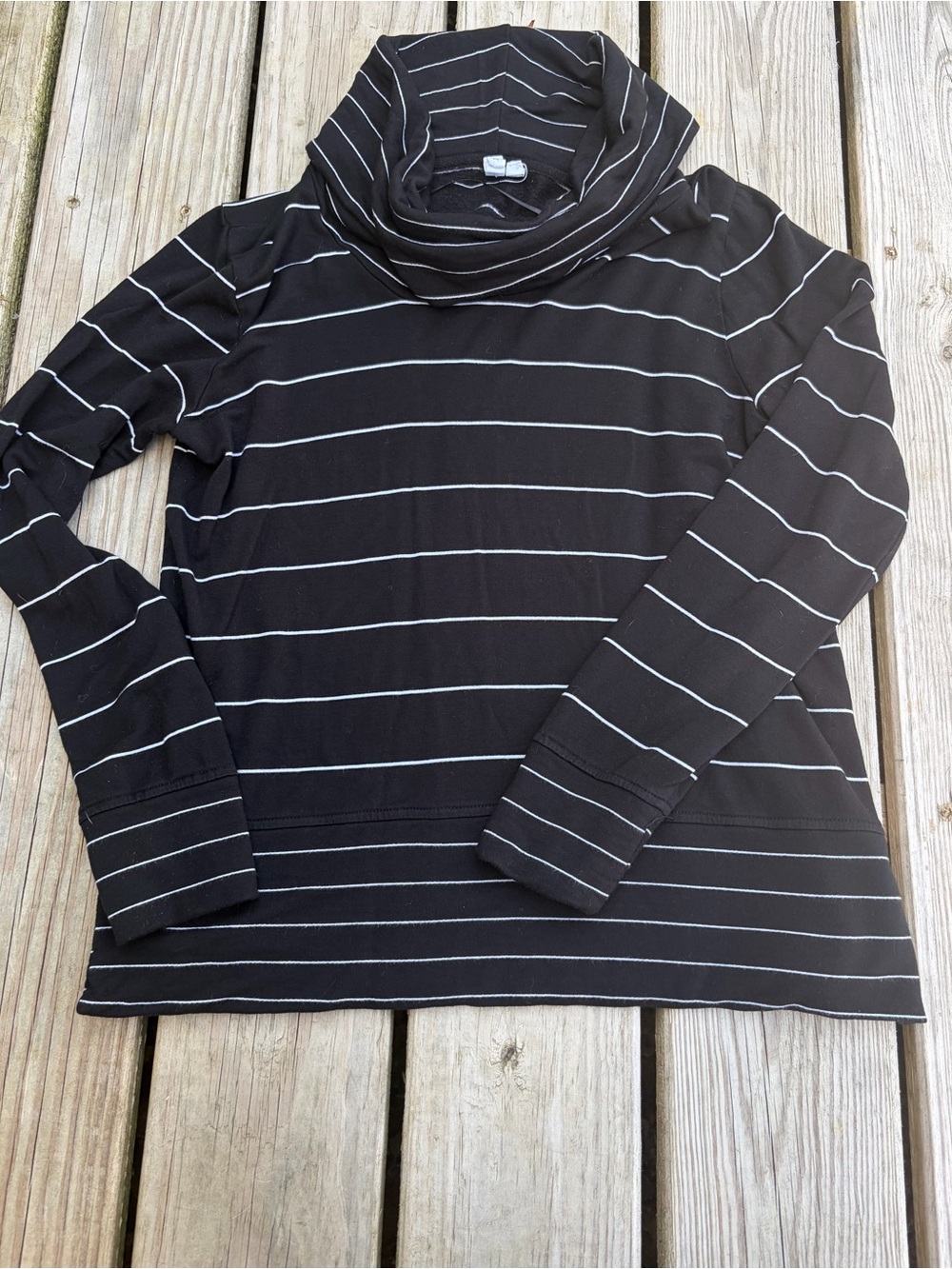 Women's Cable & Gauge White Black Striped Cowl Stretch Pullover Turtleneck Sz L